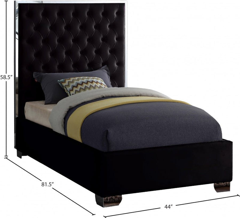 Lexi Velvet Twin Bed Black - Gate FurnitureTwin Bed