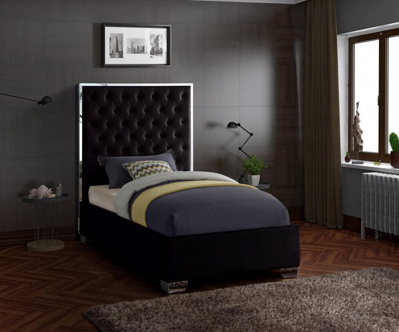 Lexi Velvet Twin Bed Black - Gate FurnitureTwin Bed