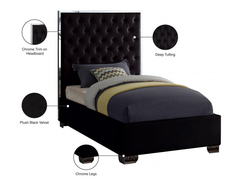 Lexi Velvet Twin Bed Black - Gate FurnitureTwin Bed