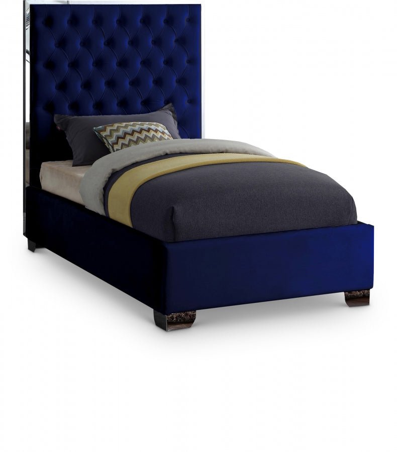 Lexi Velvet Twin Bed Blue - Gate FurnitureTwin Bed