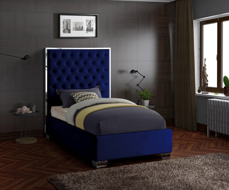Lexi Velvet Twin Bed Blue - Gate FurnitureTwin Bed