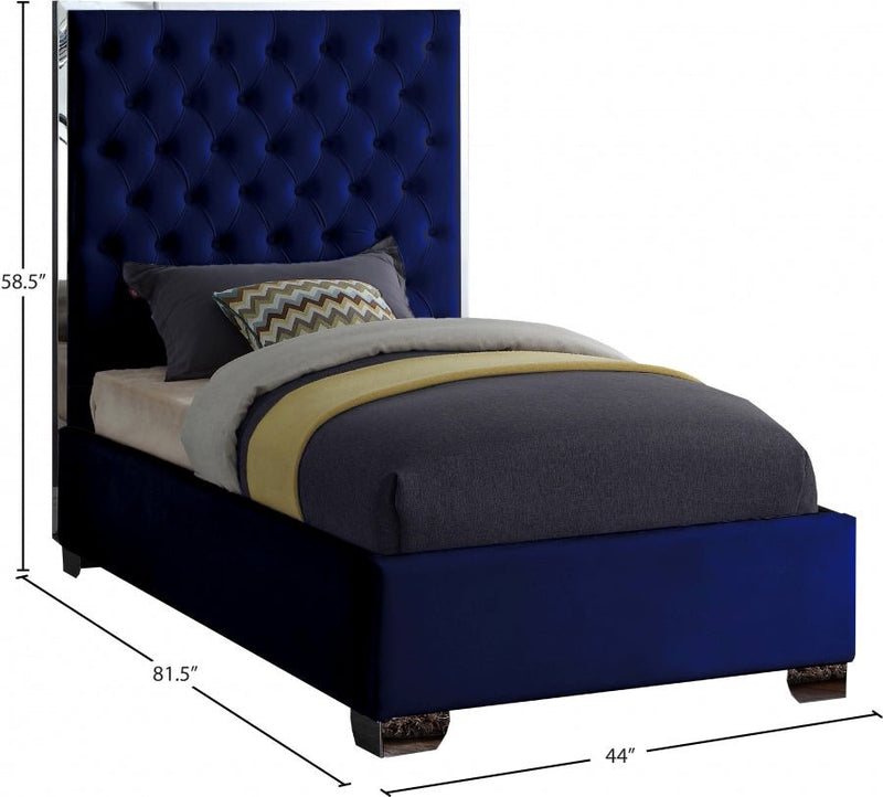 Lexi Velvet Twin Bed Blue - Gate FurnitureTwin Bed