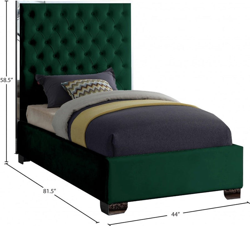 Lexi Velvet Twin Bed Green - Gate FurnitureTwin Bed