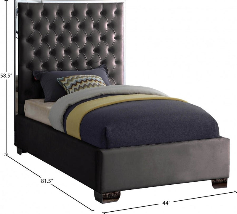 Lexi Velvet Twin Bed Grey - Gate FurnitureTwin Bed