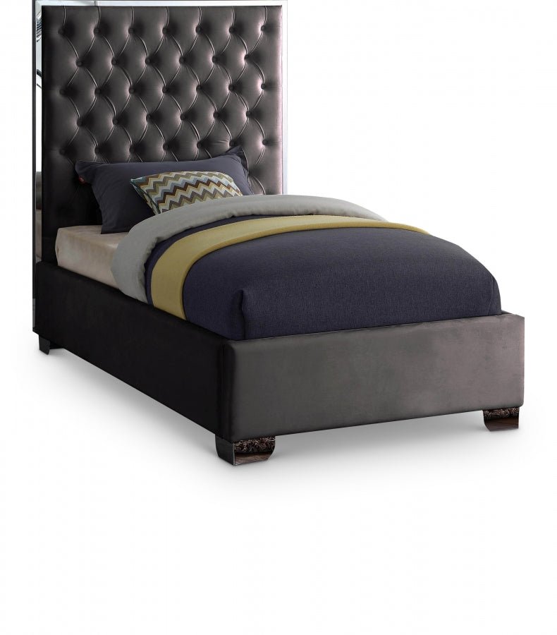 Lexi Velvet Twin Bed Grey - Gate FurnitureTwin Bed