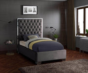 Lexi Velvet Twin Bed Grey - Gate FurnitureTwin Bed