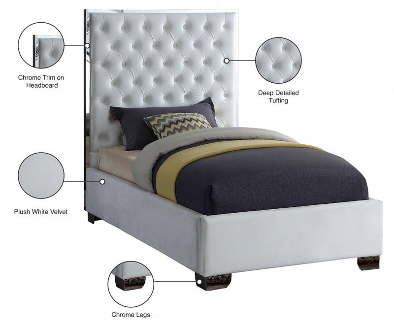 Lexi Velvet Twin Bed White - Gate FurnitureTwin Bed