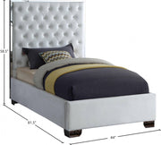 Lexi Velvet Twin Bed White - Gate FurnitureTwin Bed