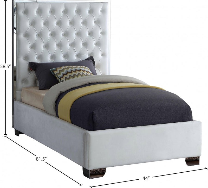 Lexi Velvet Twin Bed White - Gate FurnitureTwin Bed