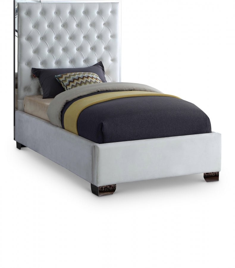 Lexi Velvet Twin Bed White - Gate FurnitureTwin Bed