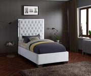 Lexi Velvet Twin Bed White - Gate FurnitureTwin Bed