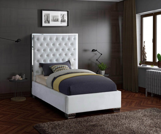 Lexi Velvet Twin Bed White - Gate FurnitureTwin Bed