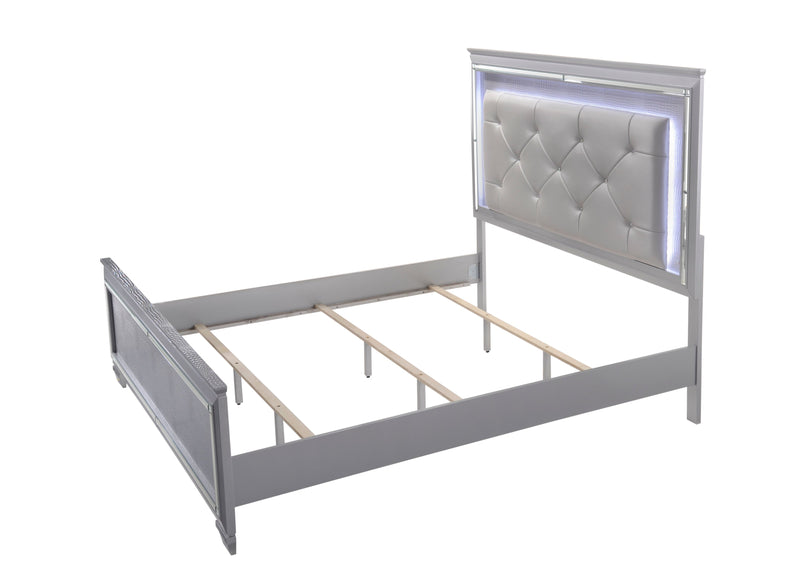 Lillian Silver King LED Upholestered Bed - Gate FurnitureKing Bed