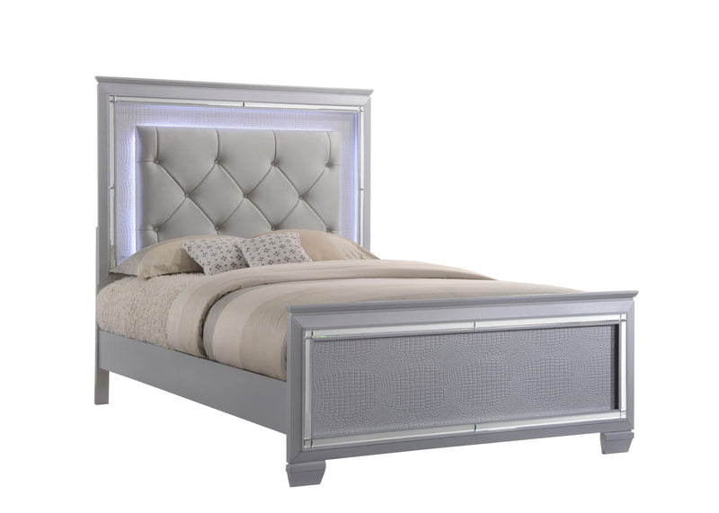 Lillian Silver Queen LED Upholestered Bed - Gate FurnitureQueen Bed