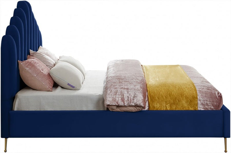 Lily Velvet King Bed Blue - Gate FurnitureKing Bed