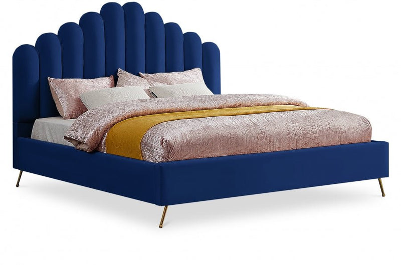 Lily Velvet King Bed Blue - Gate FurnitureKing Bed