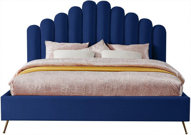 Lily Velvet King Bed Blue - Gate FurnitureKing Bed