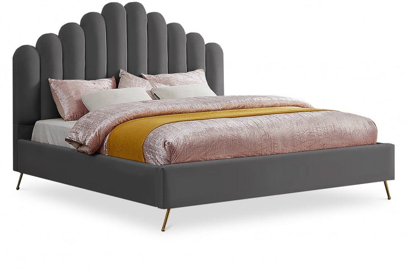 Lily Velvet King Bed Grey - Gate FurnitureKing Bed