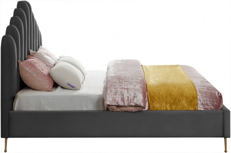 Lily Velvet King Bed Grey - Gate FurnitureKing Bed