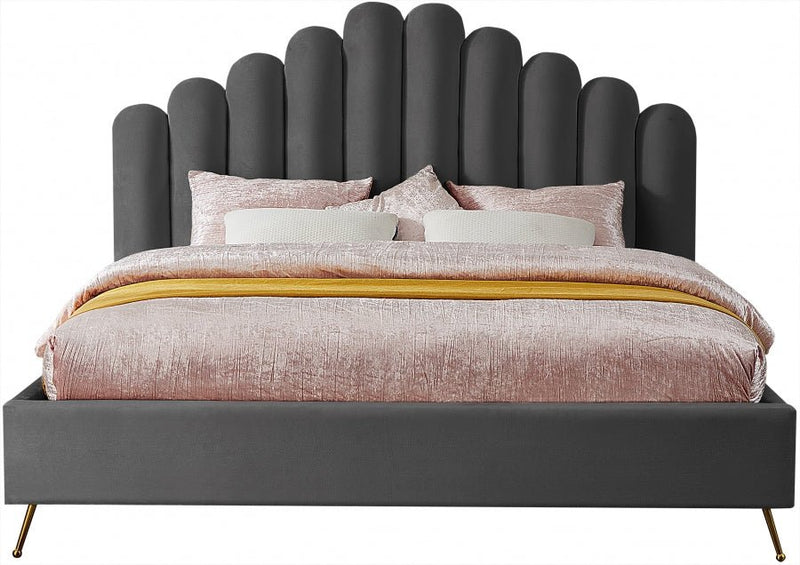 Lily Velvet King Bed Grey - Gate FurnitureKing Bed