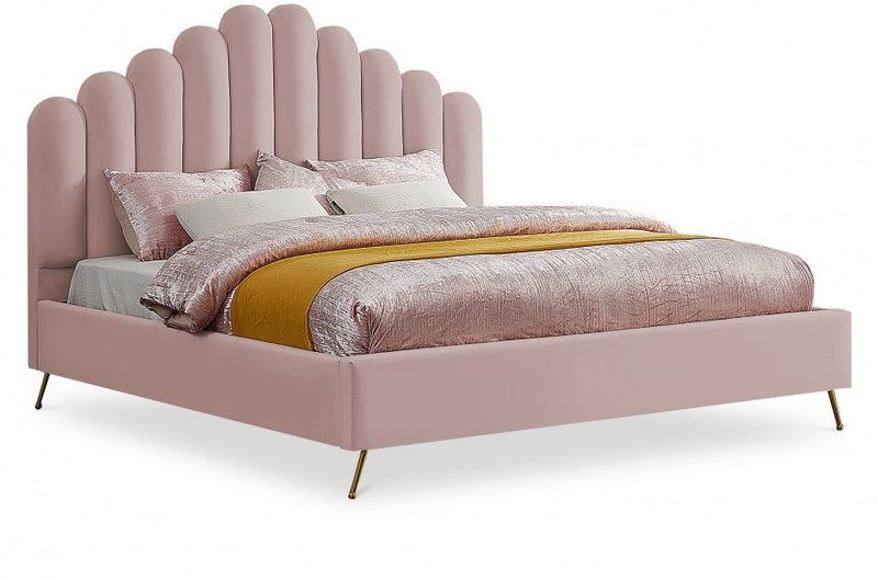 Lily Velvet King Bed Pink - Gate FurnitureKing Bed