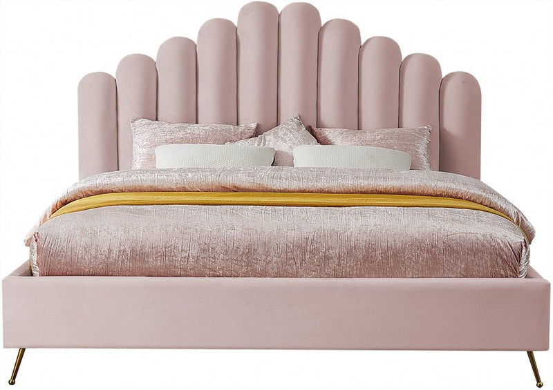 Lily Velvet King Bed Pink - Gate FurnitureKing Bed