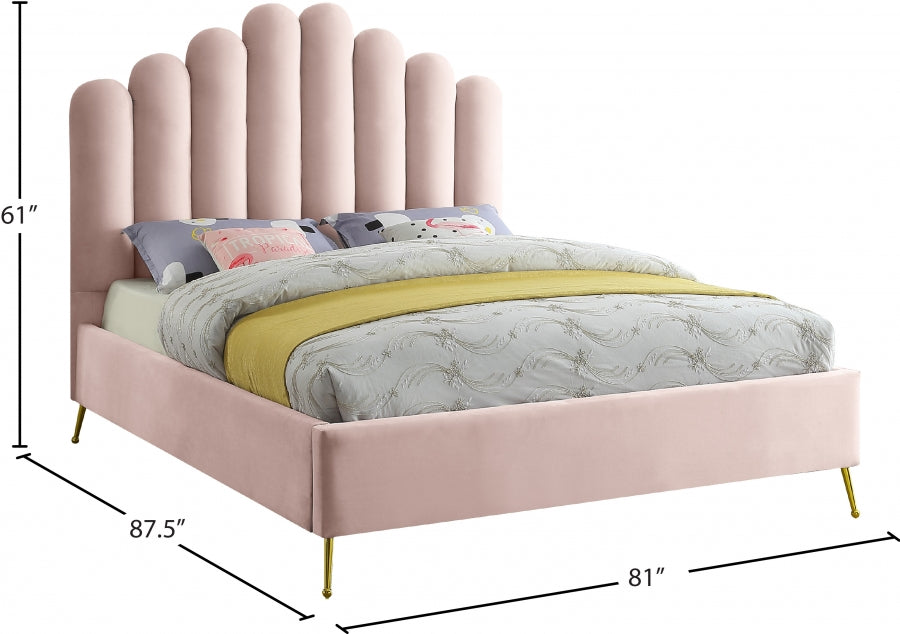 Lily Velvet King Bed Pink - LilyPink-K