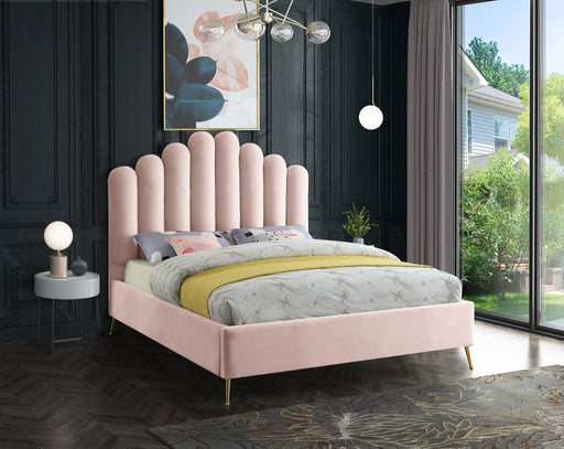 Lily Velvet Queen Bed Pink - Gate FurnitureQueen Bed