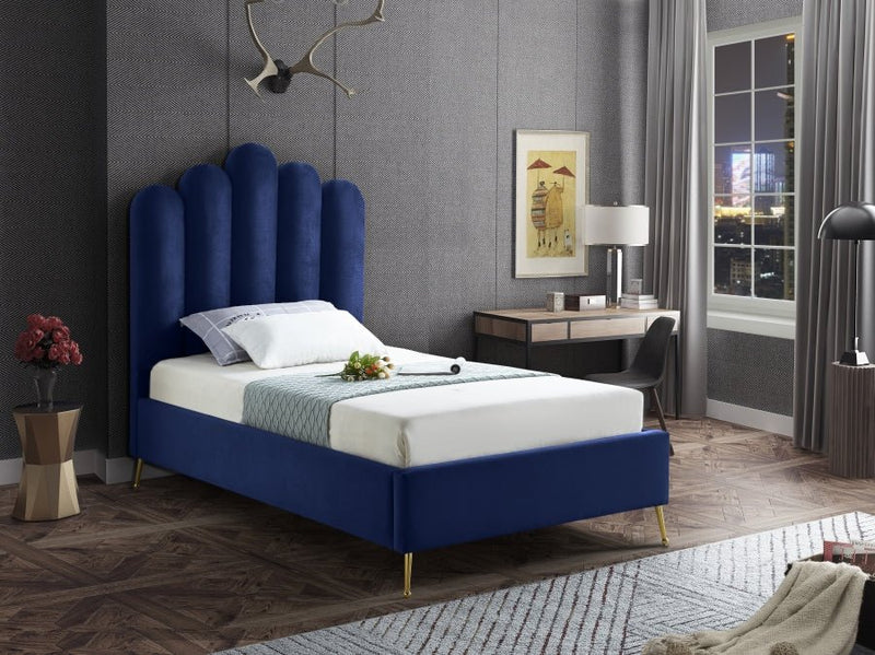 Lily Velvet Twin Bed Blue - Gate FurnitureTwin Bed