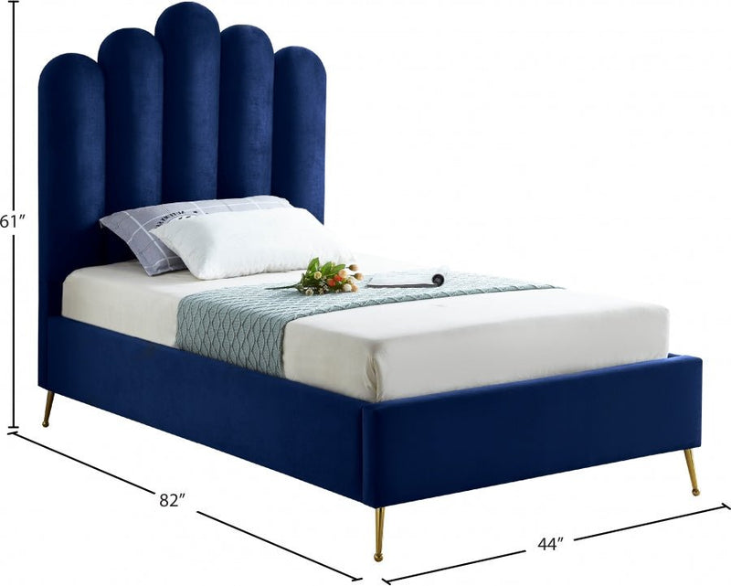 Lily Velvet Twin Bed Blue - Gate FurnitureTwin Bed