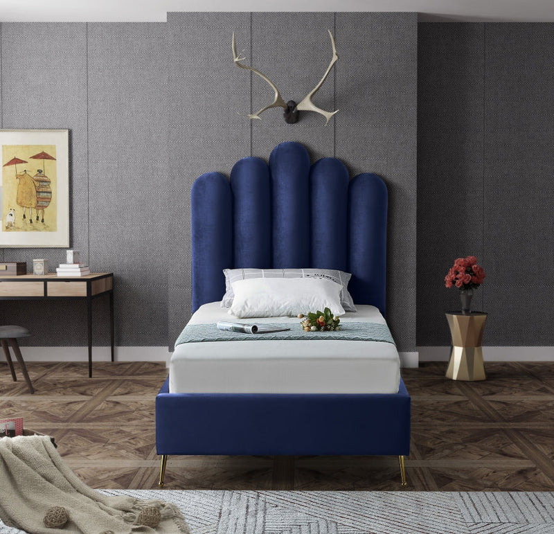 Lily Velvet Twin Bed Blue - Gate FurnitureTwin Bed