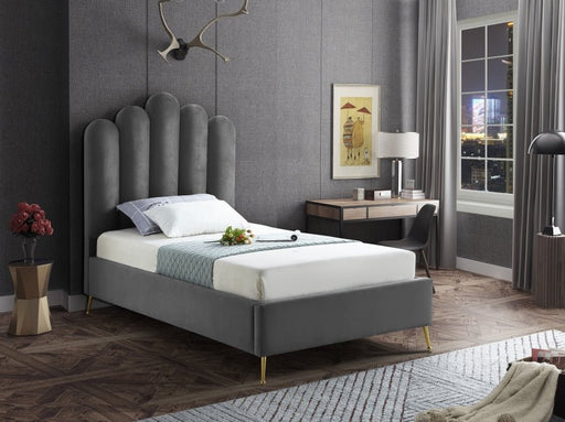 Lily Velvet Twin Bed Grey - Gate FurnitureTwin Bed