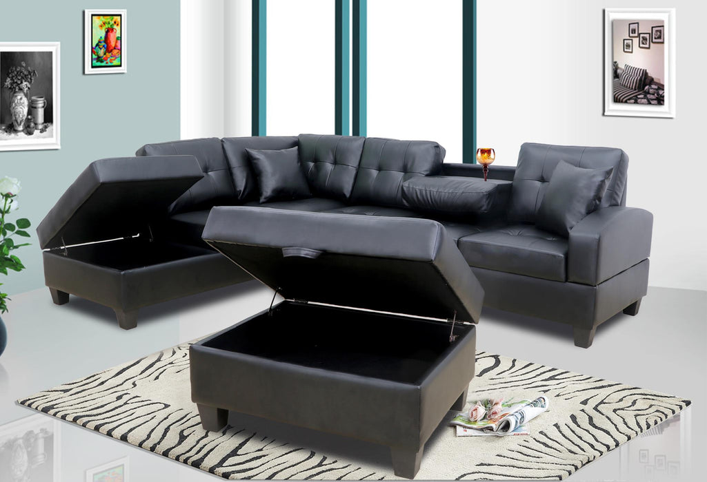 Lindera Black Sectional With Ottoman - Gate Furniture