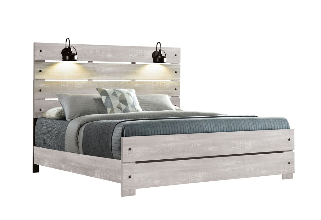 Linwood White Wash King Bed Group With Lamps - LINWOOD-WHITE WASH-KBG-N - Gate Furniture