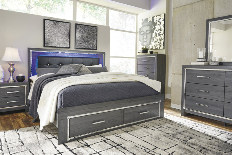 Lodanna Gray King LED Storage Bed - Gate FurnitureKing Bed