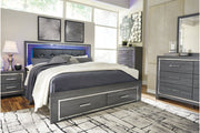 Lodanna Gray King Panel Bed with 2 Storage Drawers - Gate FurnitureKing Bed
