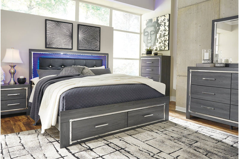 Lodanna Gray King Panel Bed with 2 Storage Drawers - Gate FurnitureKing Bed
