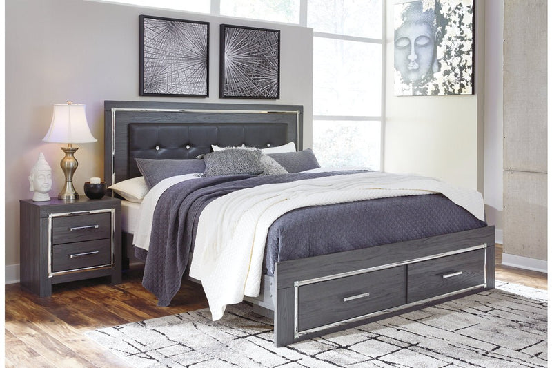 Lodanna Gray King Panel Bed with 2 Storage Drawers - Gate FurnitureKing Bed