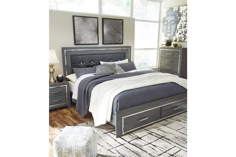 Lodanna Gray King Panel Bed with 2 Storage Drawers - Gate FurnitureKing Bed