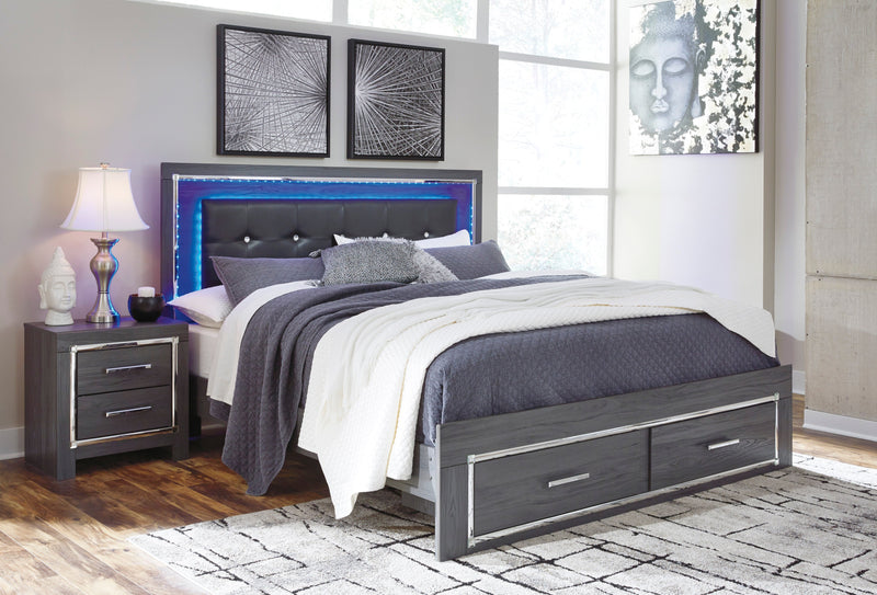 Lodanna Gray King Platform Bed with 2 Storage Drawers - Gate FurnitureKing Bed