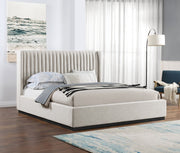 Logan Linen Textured Fabric King Bed Beige - Gate FurnitureKing Bed