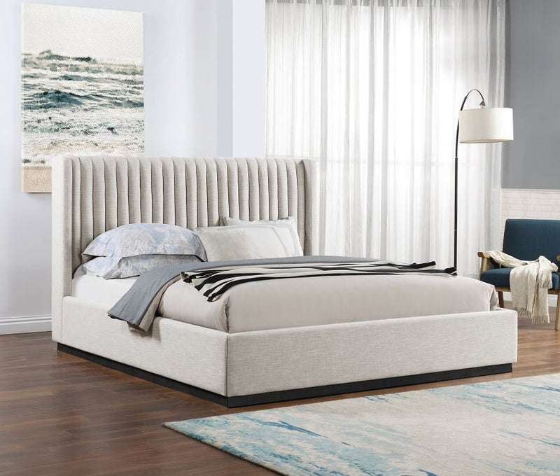 Logan Linen Textured Fabric King Bed Beige - Gate FurnitureKing Bed