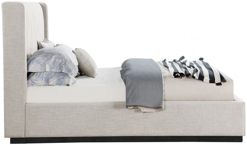 Logan Linen Textured Fabric King Bed Beige - Gate FurnitureKing Bed