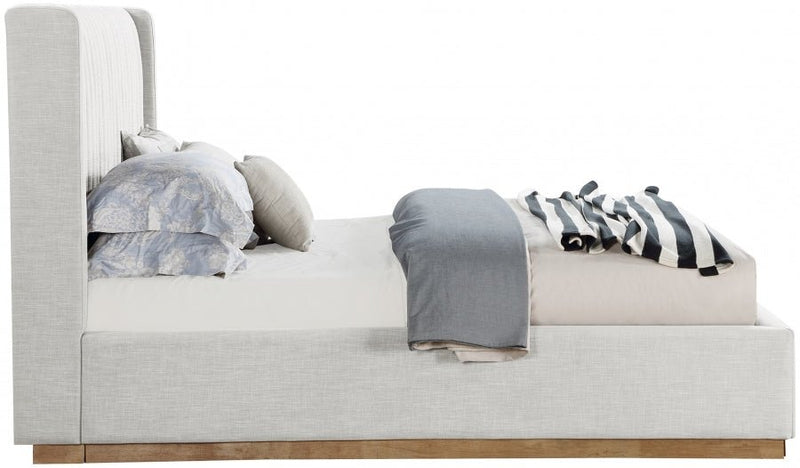 Logan Linen Textured Fabric King Bed Cream - Gate FurnitureKing Bed