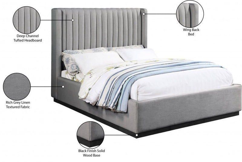 Logan Linen Textured Fabric King Bed Grey - Gate FurnitureKing Bed