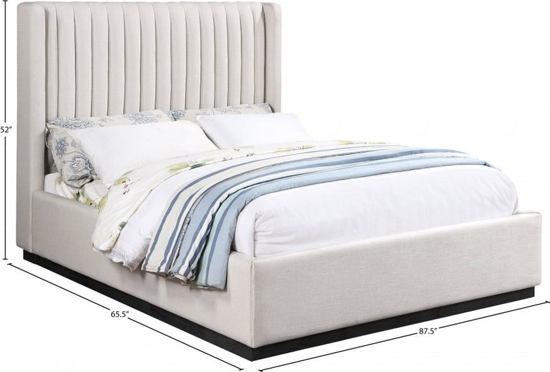 Logan Linen Textured Fabric Queen Bed Beige - Gate FurnitureQueen Bed