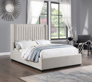 Logan Linen Textured Fabric Queen Bed Beige - Gate FurnitureQueen Bed