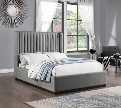 Logan Linen Textured Fabric Queen Bed Grey - Gate FurnitureQueen Bed