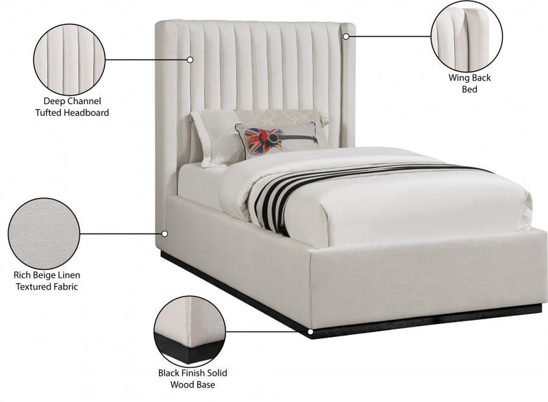 Logan Linen Textured Fabric Twin Bed Beige - Gate FurnitureTwin Bed