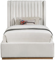 Logan Linen Textured Fabric Twin Bed Cream - Gate FurnitureTwin Bed